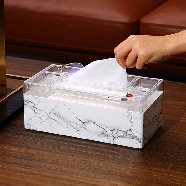 Multifuntiona Marble Printing Home Organizer Rectangle Acrylic Tissue Holder Plastic Tissue Box