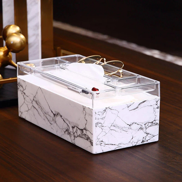 Multifuntiona Marble Printing Home Organizer Rectangle Acrylic Tissue Holder Plastic Tissue Box