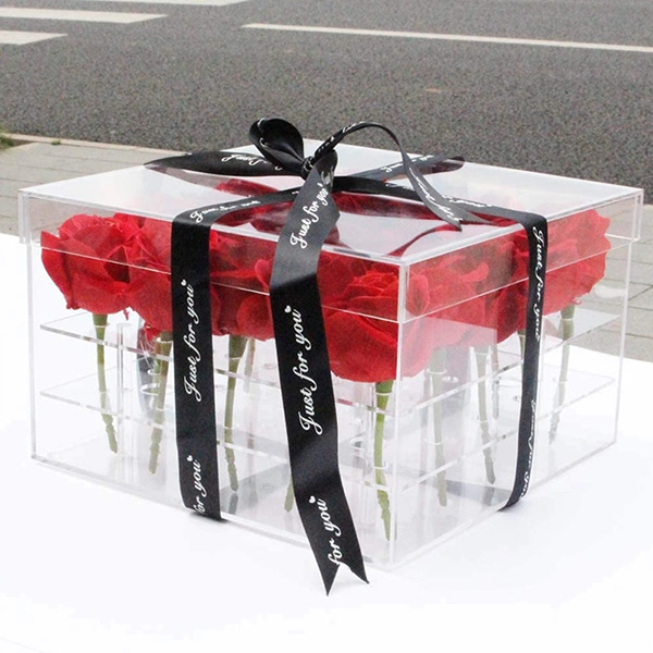 Transparent Display Storage Case Flower Rose Display Box Square Vase Luxury for Birthday Gift
