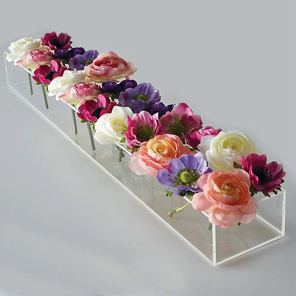 Wholesale Rectangle Eternal Preserved Flowers Clear Acrylic Rose Flower Display Box with Hole and Lid